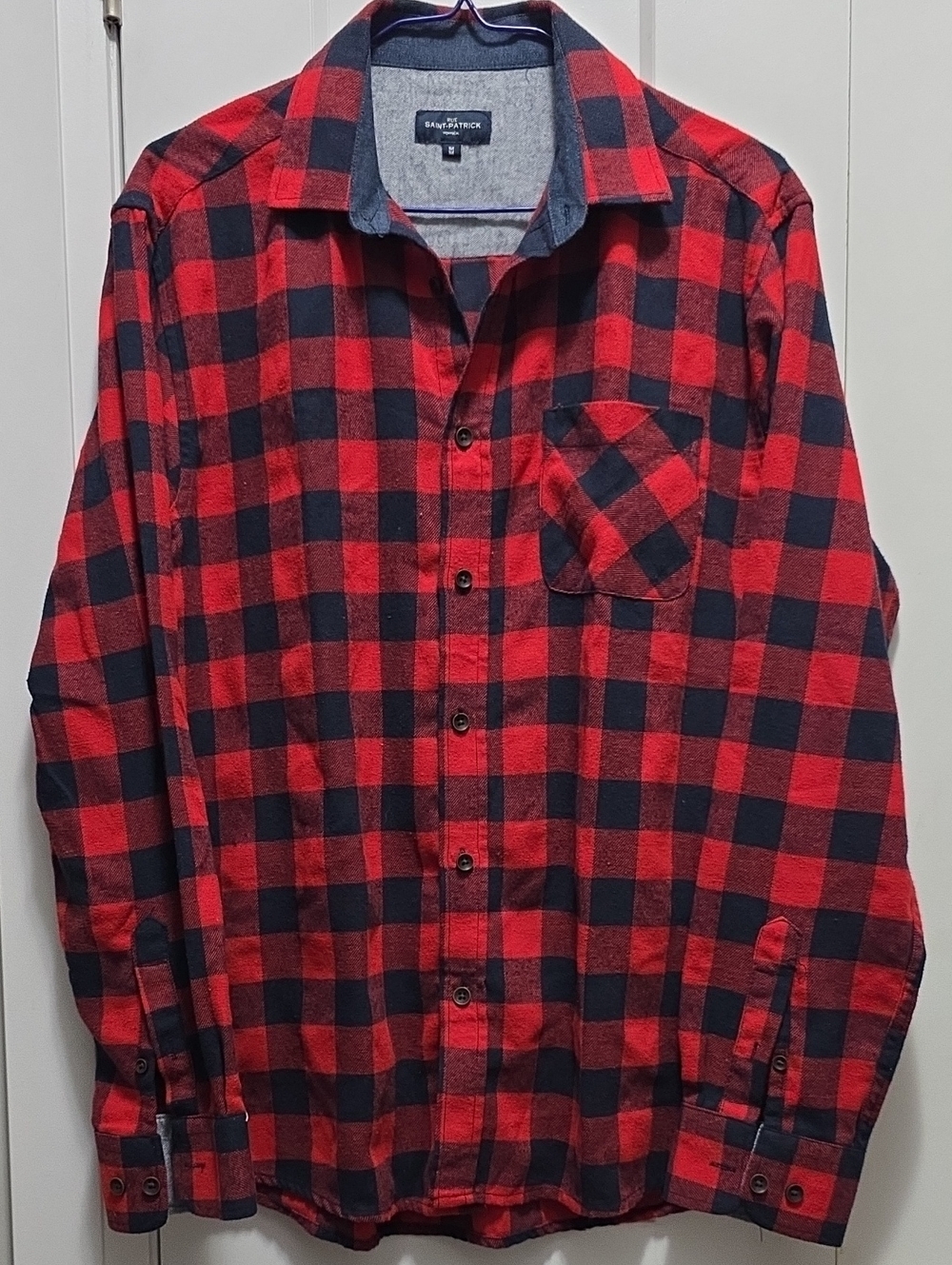 Rue Saint-Patrick Red and Black Plaid Button-Down Shirt